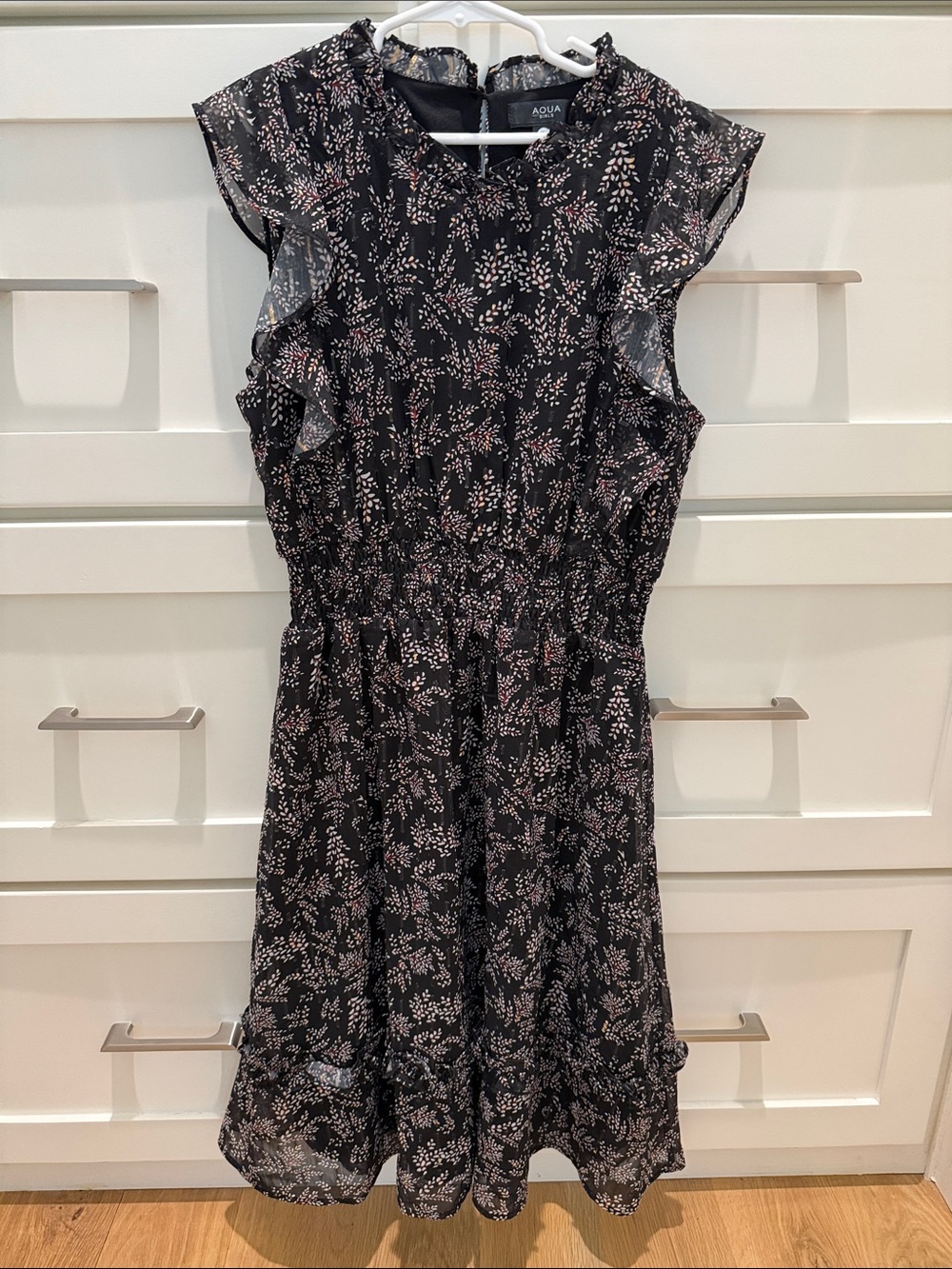 Aqua Girl’s Black Floral Ruffle Midi Dress